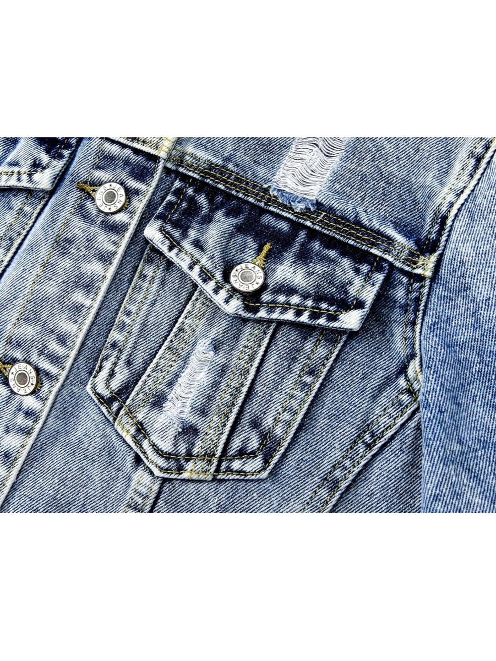 Women's Washed Light Blue Denim Jacket - Casual Jean Coat - Picture 4 of 5